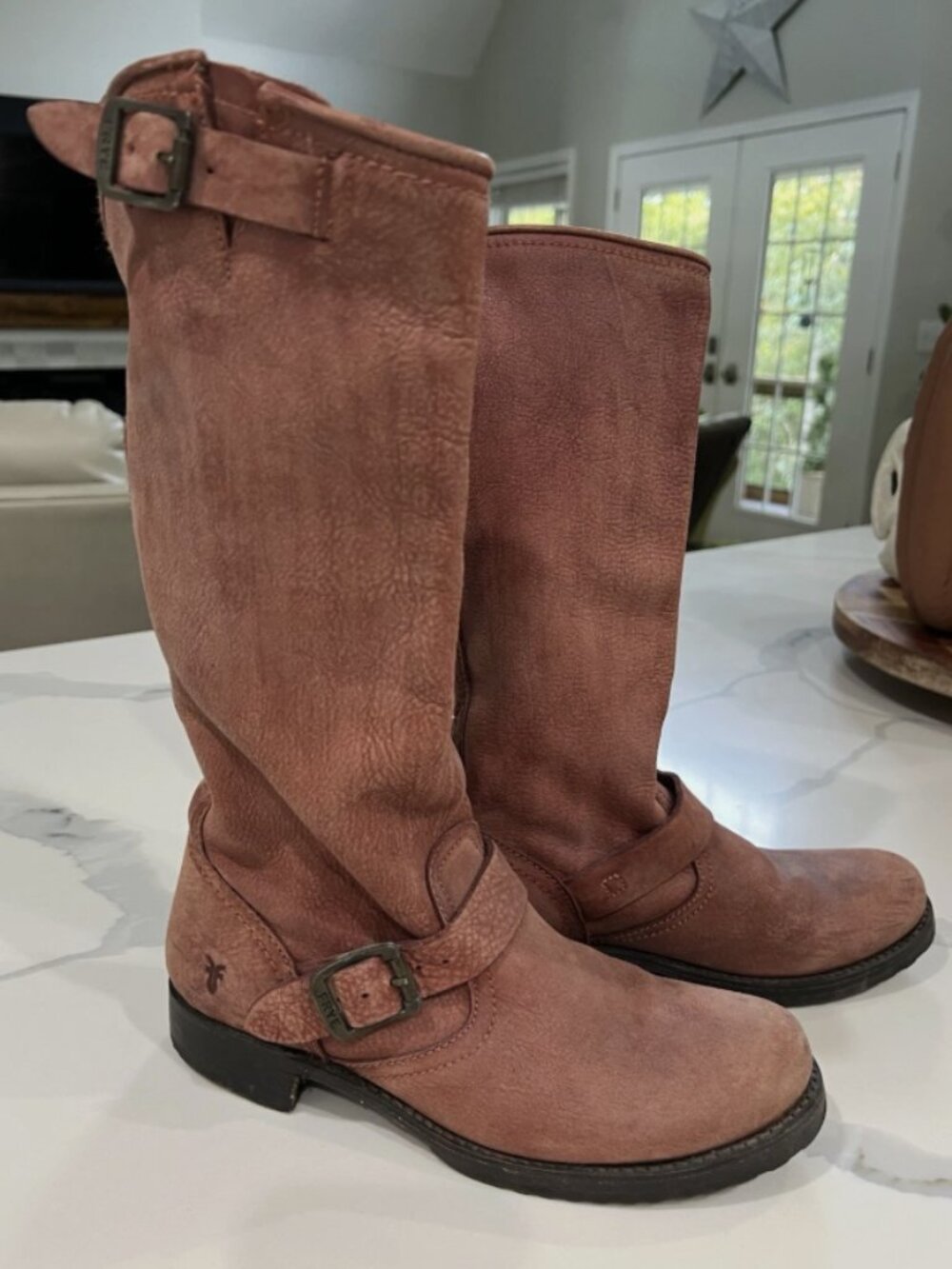Frye Veronica Slouch Red Real Leather Engineer Knee/Calf High Winter Fall Boot